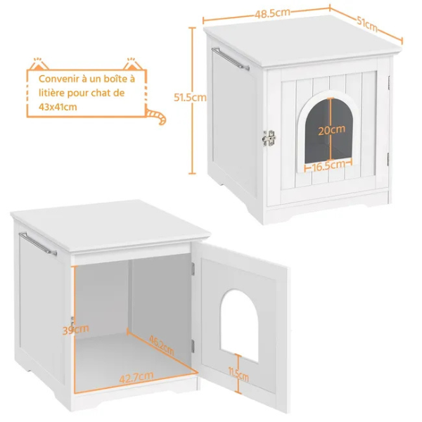 Maison De Toilette Pour Chats Avec Porte 50x53x55cm Meuble à Litière