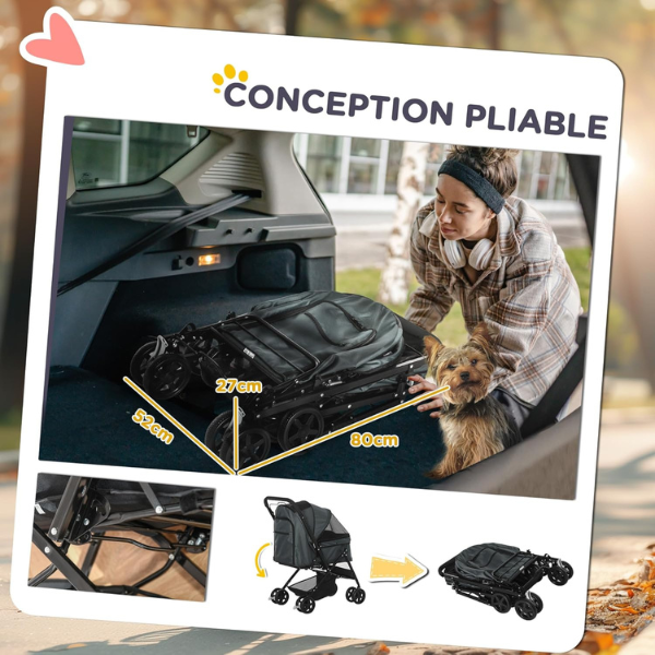 Poussette pour Chien - 4 Roues Pivotantes