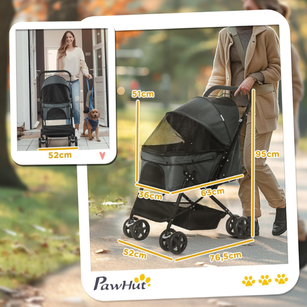 Poussette pour Chien - 4 Roues Pivotantes