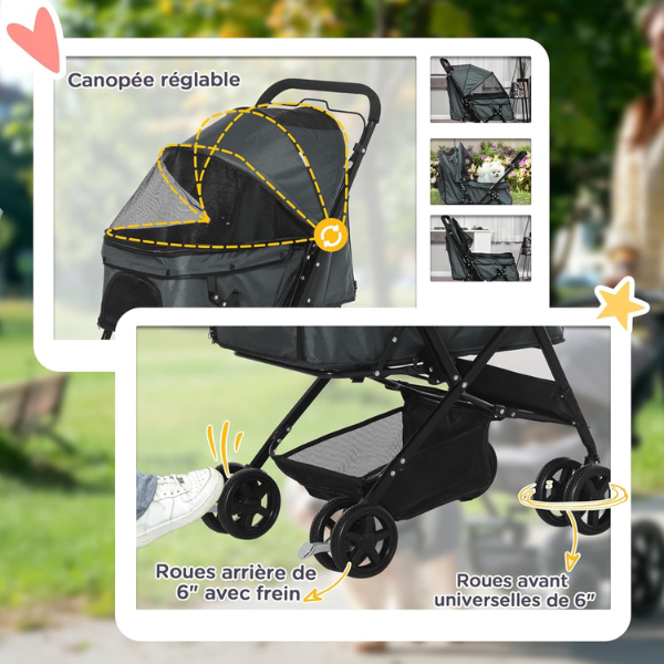 Poussette pour Chien - 4 Roues Pivotantes