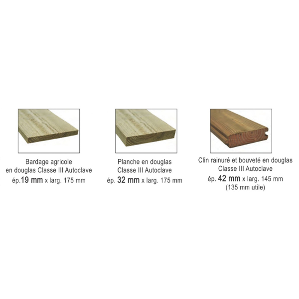 Abri de prairie chevaux en bois simple pente larg. 3 m x prof. 4 m