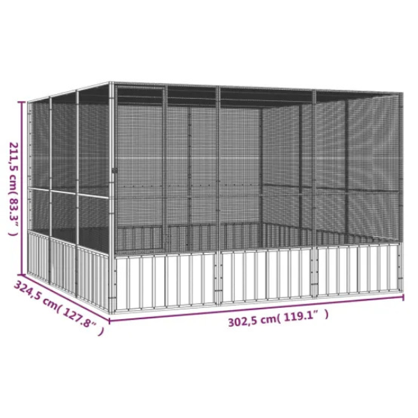 Cage à oiseaux - Cage extérieur Gris 302,5x324,5x211,5 cm Acier galvanisé