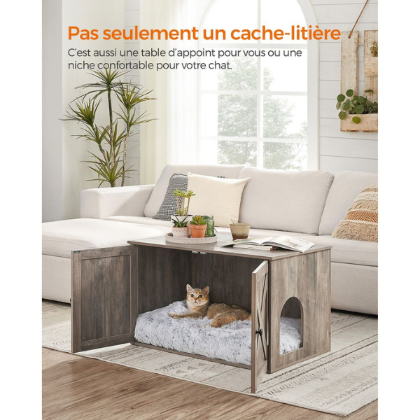 Maison de Toilette Chat - Meuble Litière Chat - avec Séparateur Amovible
