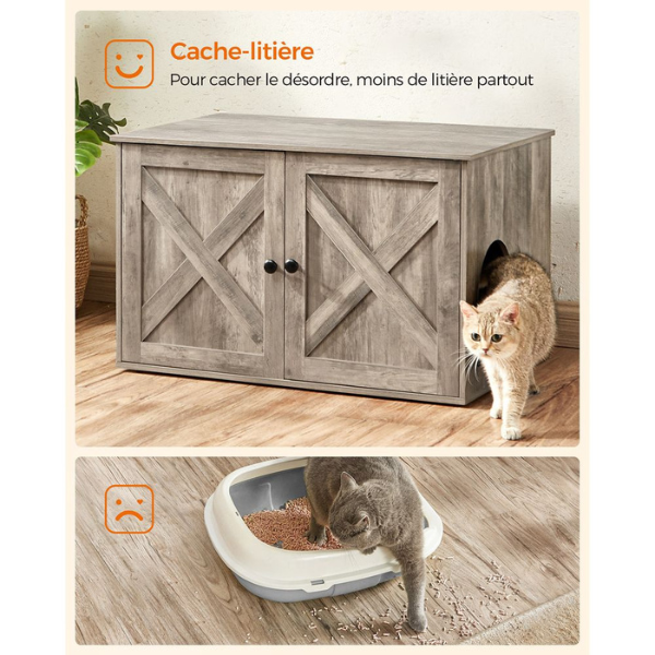 Maison de Toilette Chat - Meuble Litière Chat - avec Séparateur Amovible