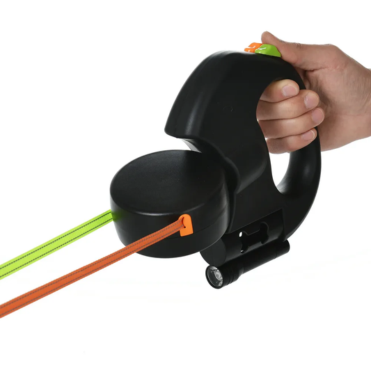 Laisse rétractable double avec lumière
